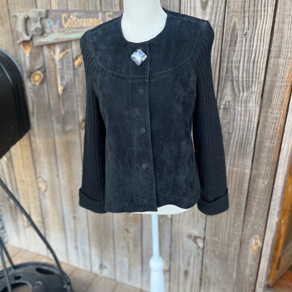 Vintage AMI black knit and suede leather jacket size Medium - Picture 1 of 5
